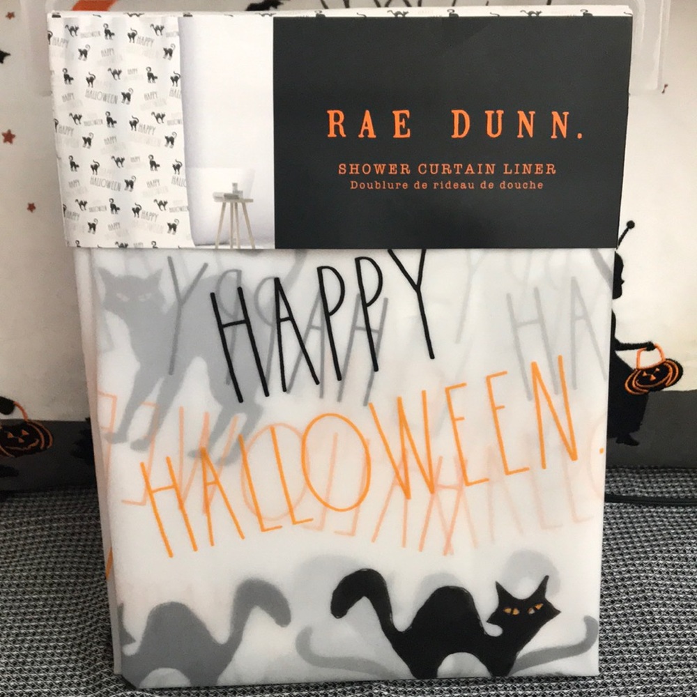 Rae Dunn Happy Halloween/Blk Cat Anti-Bacterial  Shower Curtain Liner, New